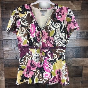 i.e. Floral Print Silk Top Blouse Small